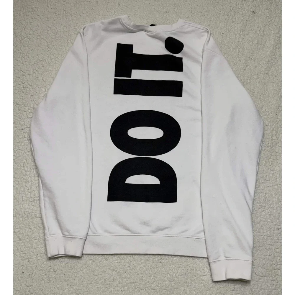 Nike Mens Just Do It Crewneck Sweatshirt White Graphic Fleece Pullover Size L